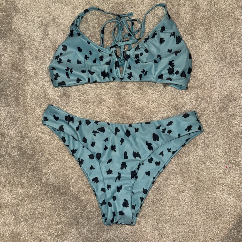Teal and Black Bikini Set